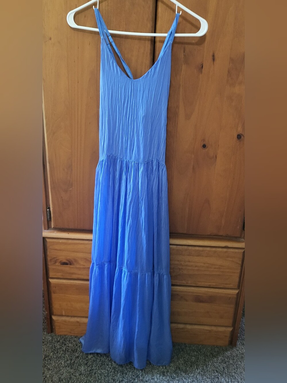 FRNCH Light Blue Spaghetti Strap Tiered Maxi Dress Size Small